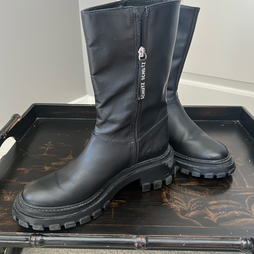 SCHULTZ mid calf Black lug sole Boots